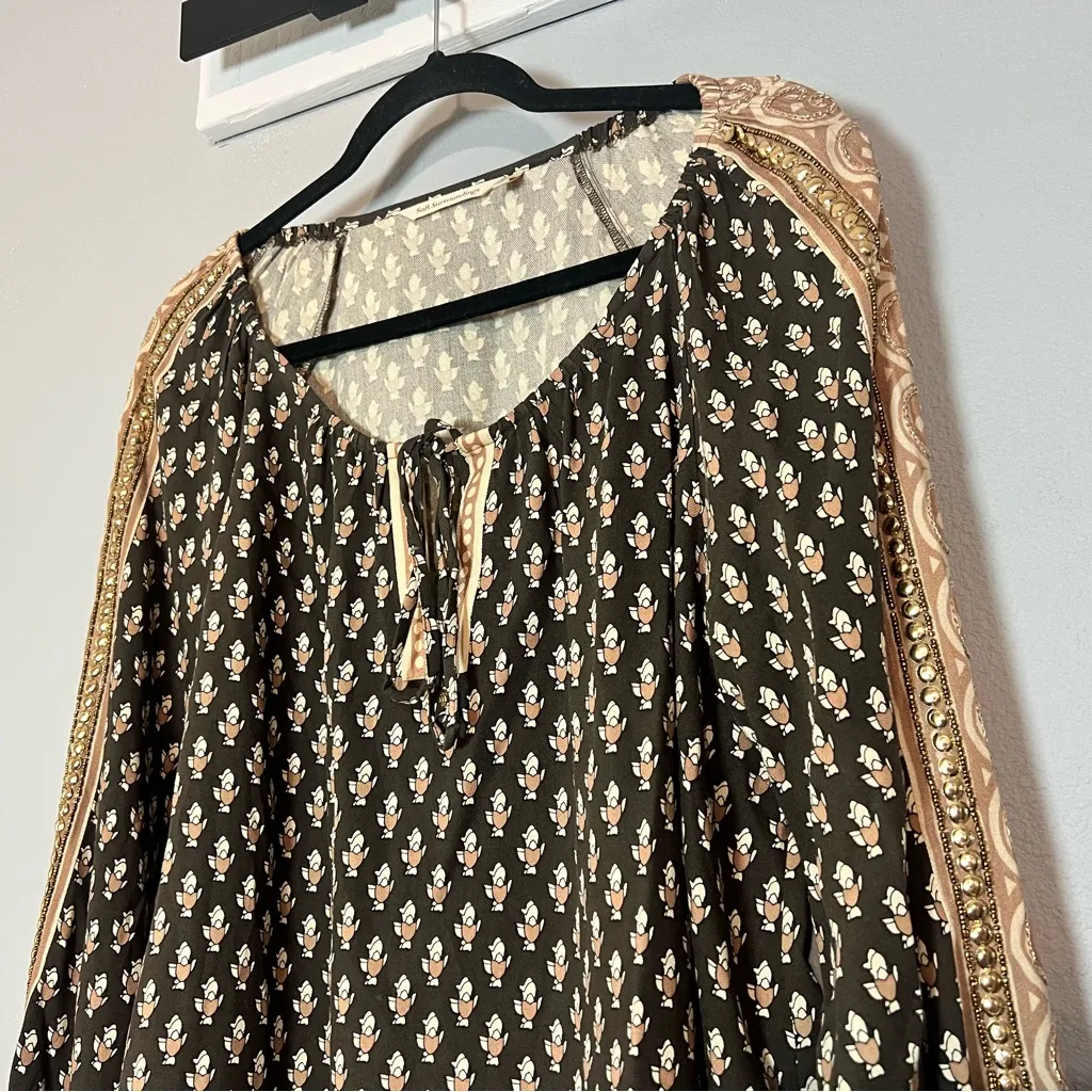 Soft Surroundings Jolene Blouse Top Beaded Embellished Gold Black Pattern Large - Image 7