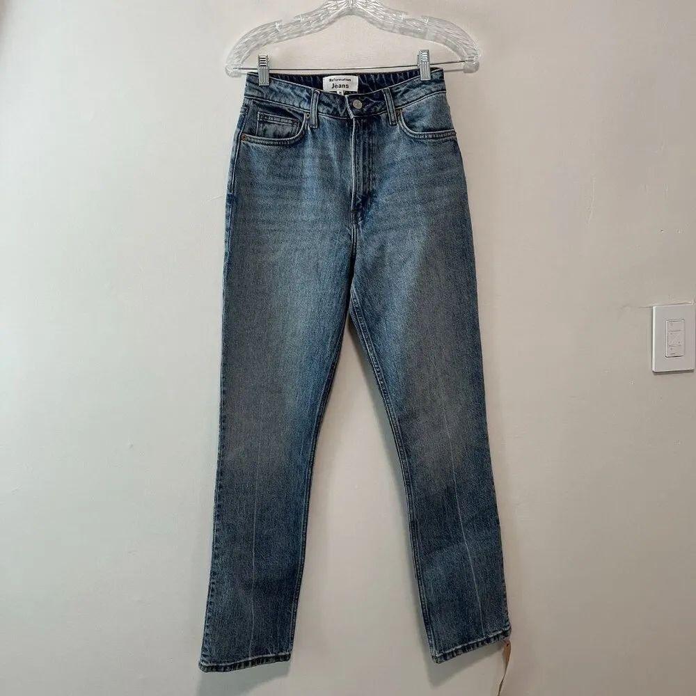 Reformation NWT Liza Ultra High Rise Straight‎ Jeans in Malta Blue Size 26 - Image 3