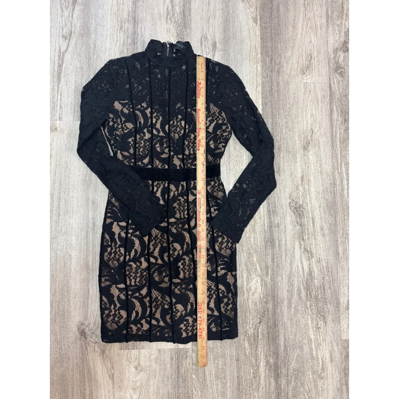 AKIRA CHICAGO BLACK LABEL Lace Mock‎ Neck Long Sleeve Sheath Dress S - Image 4