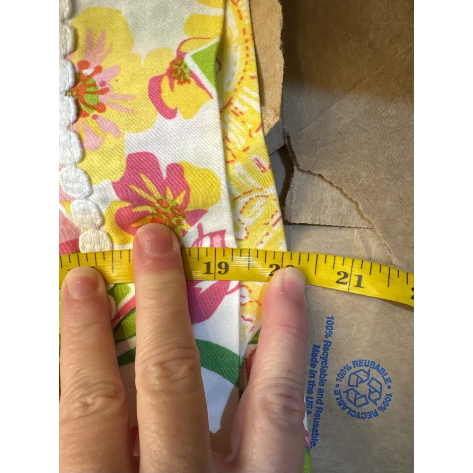 LILLY PULITIZER Pink White Green Floral Print Crochet Patchwork Skirt Size 14‎ - Image 9