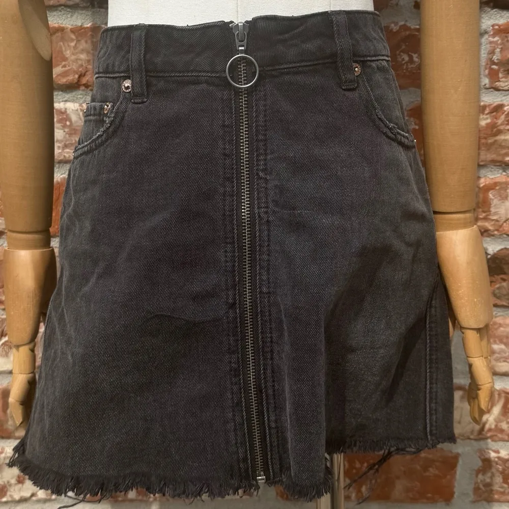 Free People We The Free Black Distressed Denim Skirt with Zipper / 26/4 / EUC - Image 2