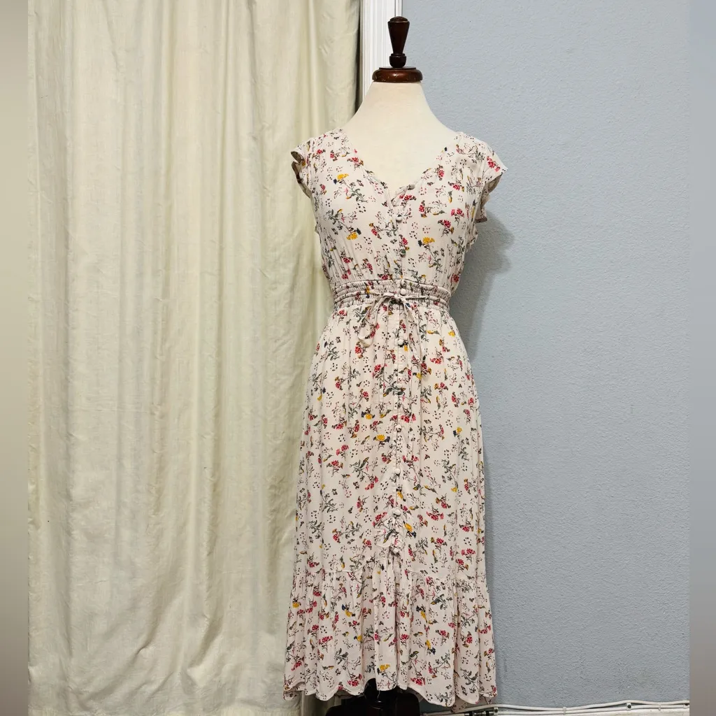 Lucky Brand Women Peasant Floral Buttondown Smocked Waist Midi Lined Dress Sz S - Image 2