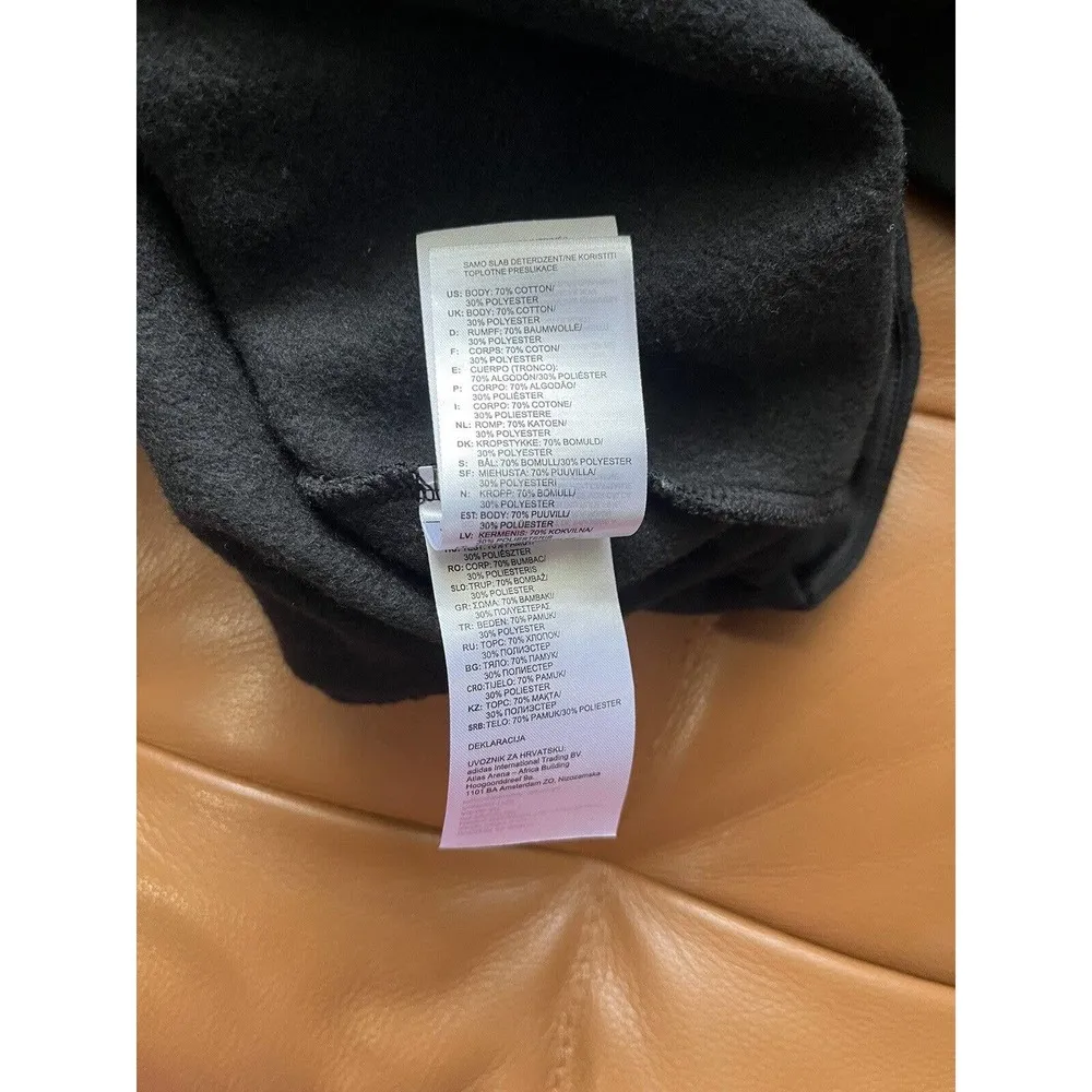 Adidas Black 3 Stripe Spell Out Fleece Lined Pullover Hoodie Sweatshirt Sz Small - Image 6