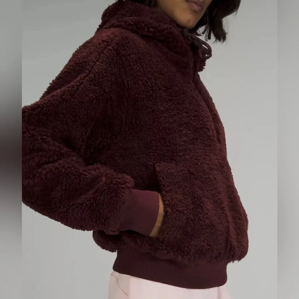LULULEMON Textured Fleece 1/2 Zip Hoodie Red Merlot - Image 4