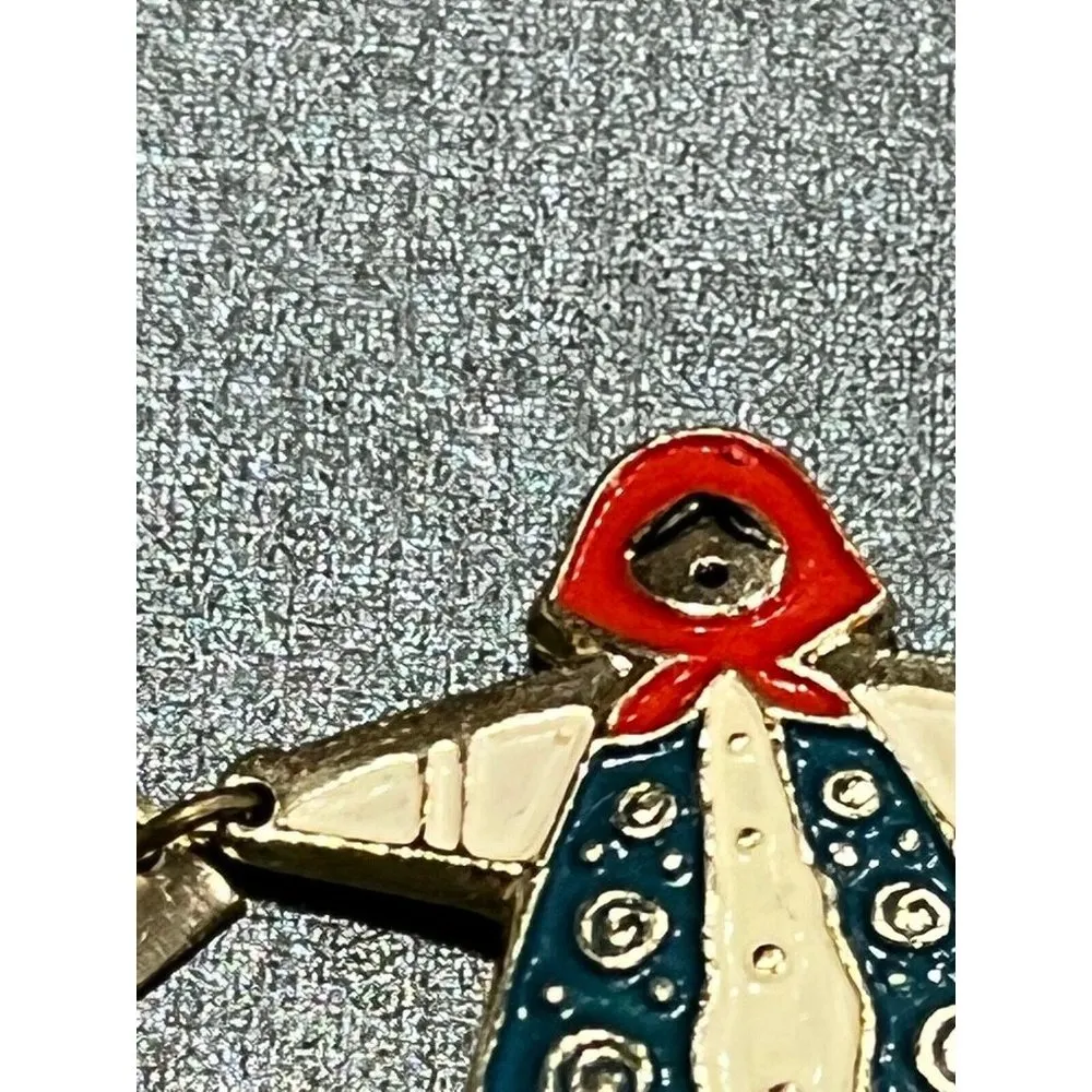 Vintage Baboushka Enamel Pin Brooch Matroyshka Lady Carrying Pails Dangles - Image 2