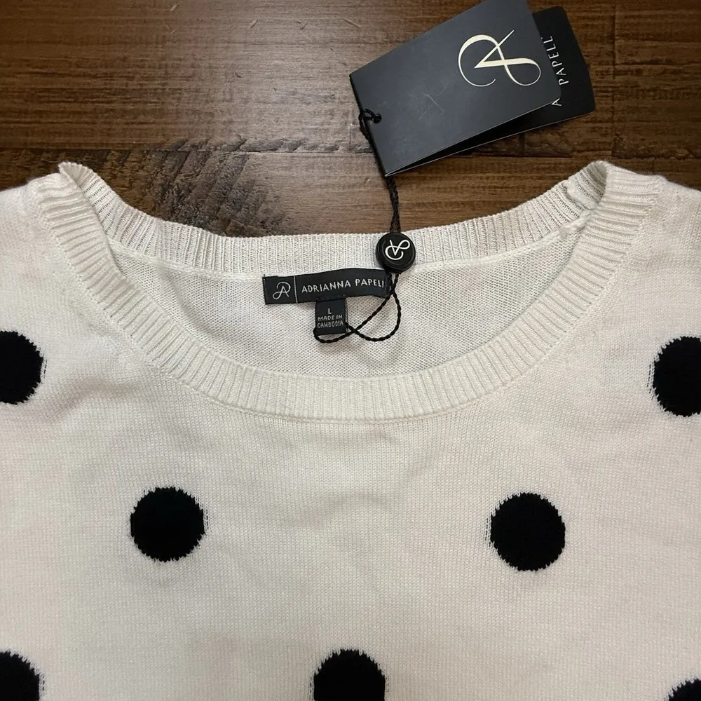 ADRIANNA PAPELL Short Sleeved Polka Dot Intarsia SWEATER Size Large L - Image 4