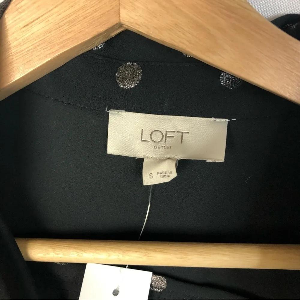 Ann Taylor LOFT Black Silver Polka Dot Long Sleeve Button Down S - Image 4