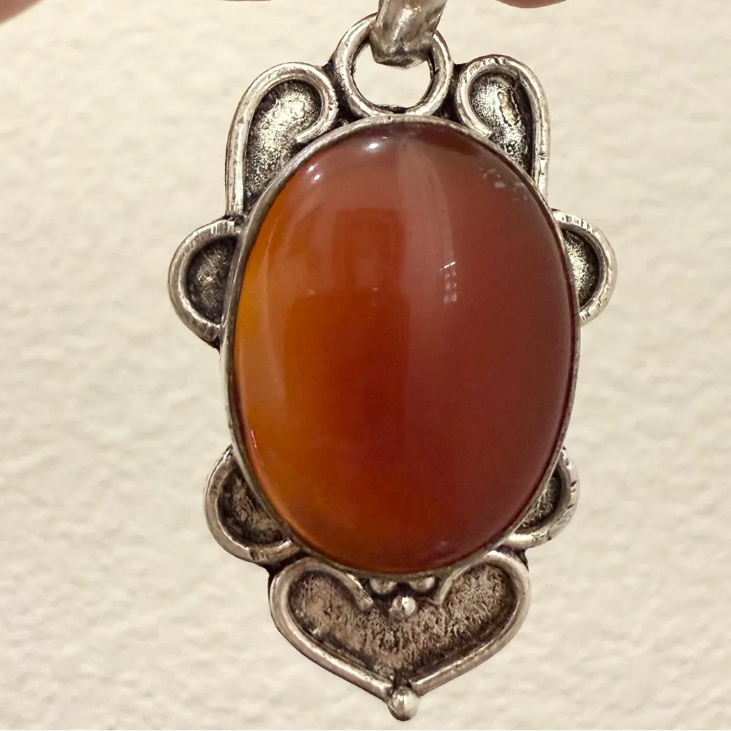 Vintage Handcrafted Silver Carnelian Cabochon Natural Stone Pendant 13.9g. Brown - Image 11
