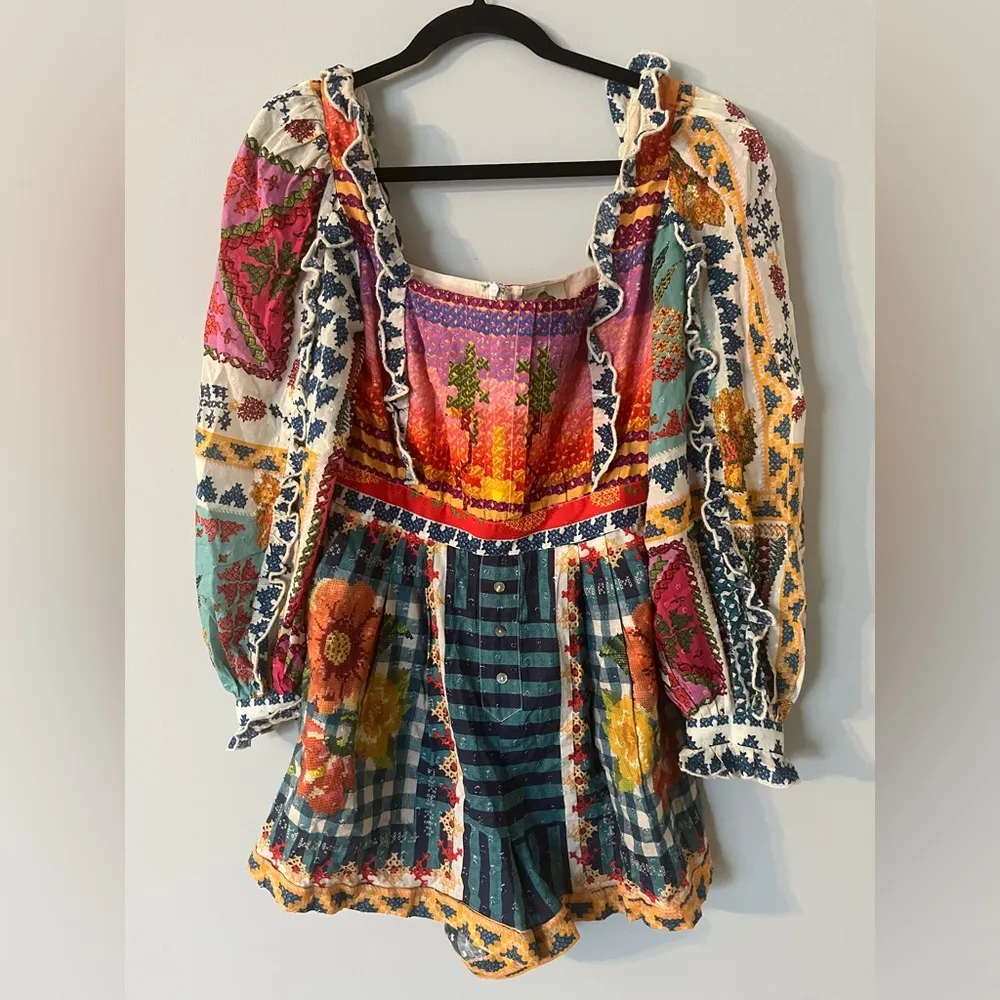 FARM Rio Summer Vibe Patchwork Floral Romper XS Multicolor Boho Festival Vaca - Image 6