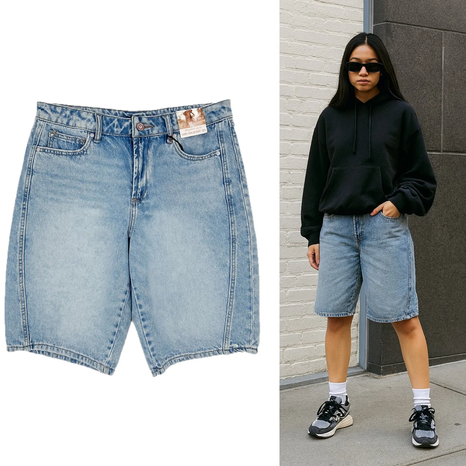 NWT Sincerely Jules‎ Barrel Bermuda Denim Shorts Size 11/30 Blue Wash Cotton - Image 2