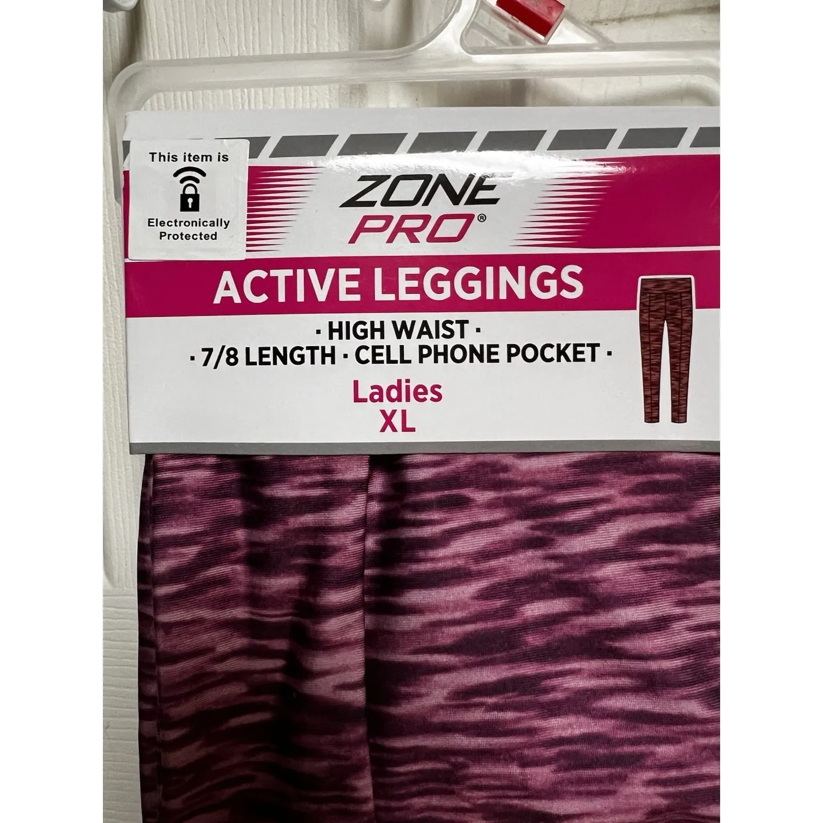 301-004 NEW Zone Pro Active Leggings High Waist Cell Phone Pocket XL Purple Pink - Image 3