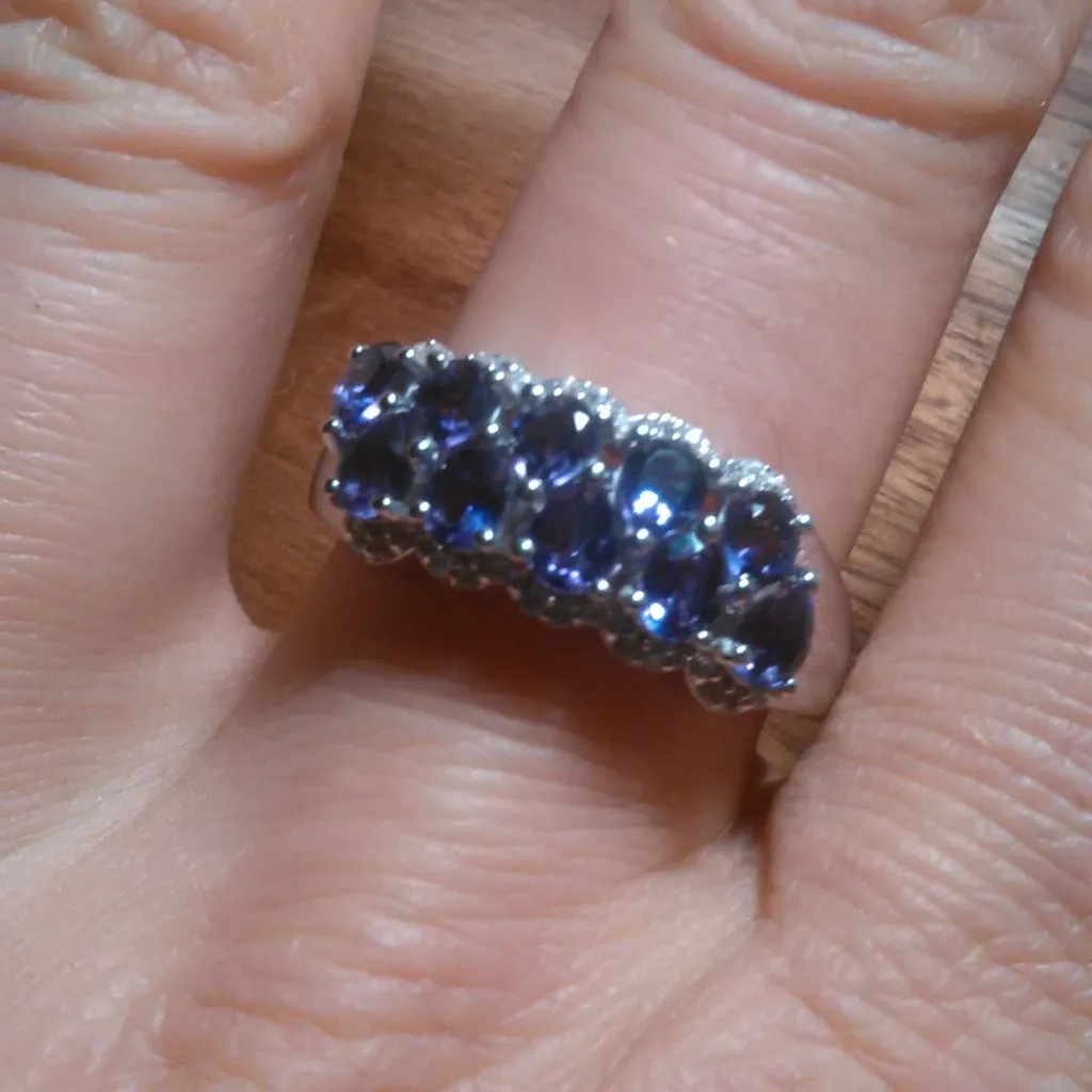 Premium Bolivian Amethyst and White Zircon Cascade Sterling Silver Ring (Size 9) - Image 10