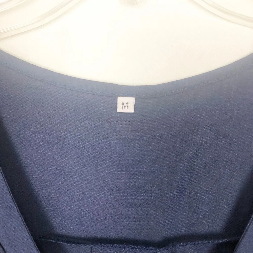 Womens Dress Medium Mini Button Front Ruffle Hem Relaxed Flowy Boho Coquette Blue - Image 2