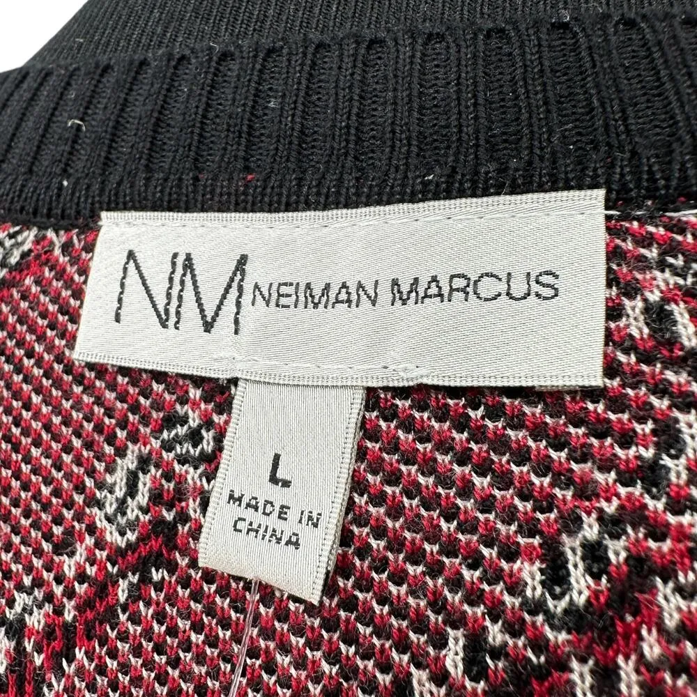 Neiman Marcus | NWT | Large | Black/Red Abstract Argyle 3/4 Sleeve Sweater Dress - Image 3