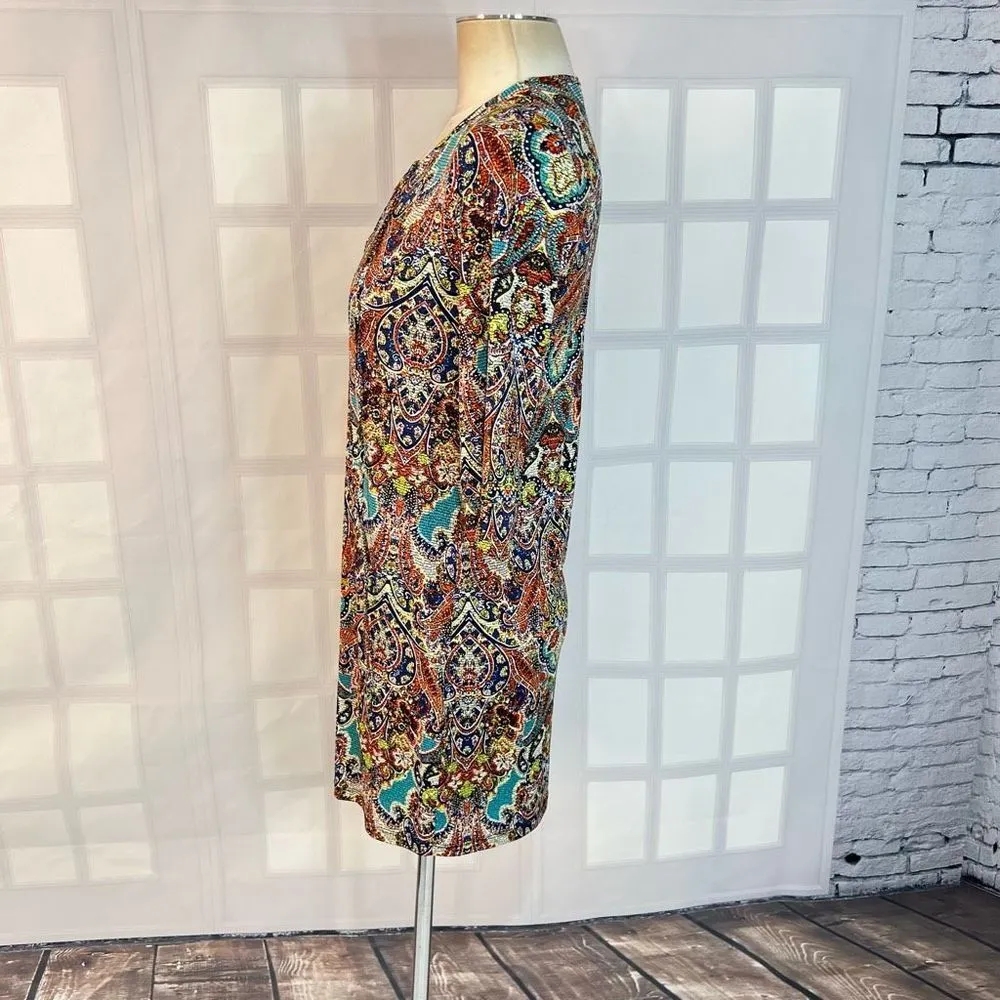 Veronica M. Lace Up Long Sleeve Multicolor Damask Print Mini Dress Size S - Image 6