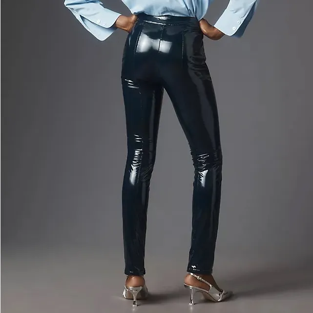 NWT Anthropologie Maeve Faux Leather Skinny Leggings Size 12 navy - Image 4