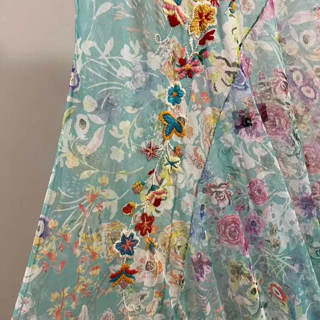 $458 NWT Johnny Was BIYA Forever Flower Floral Mesh Embroidered Maxi Dress S - Image 12