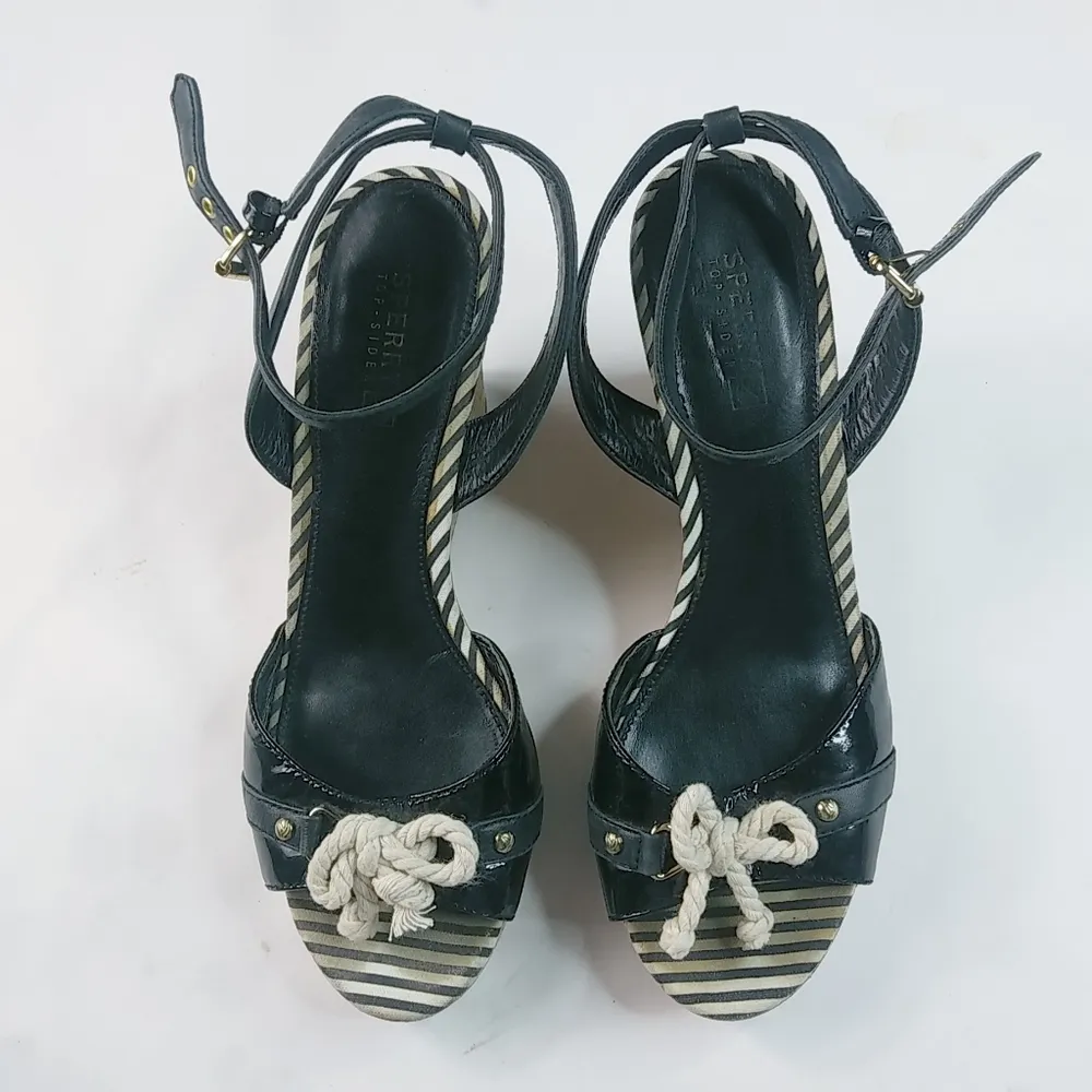 Sperry Topsiders 9 Nautical Cork Rope Tie Wedgies Sandals Shoes - Image 8