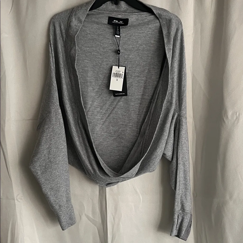 NWT Ralph Lauren RLX Cropped Stretch Cotton Blend Terry Shrug Grey Size Small Gray - Image 1