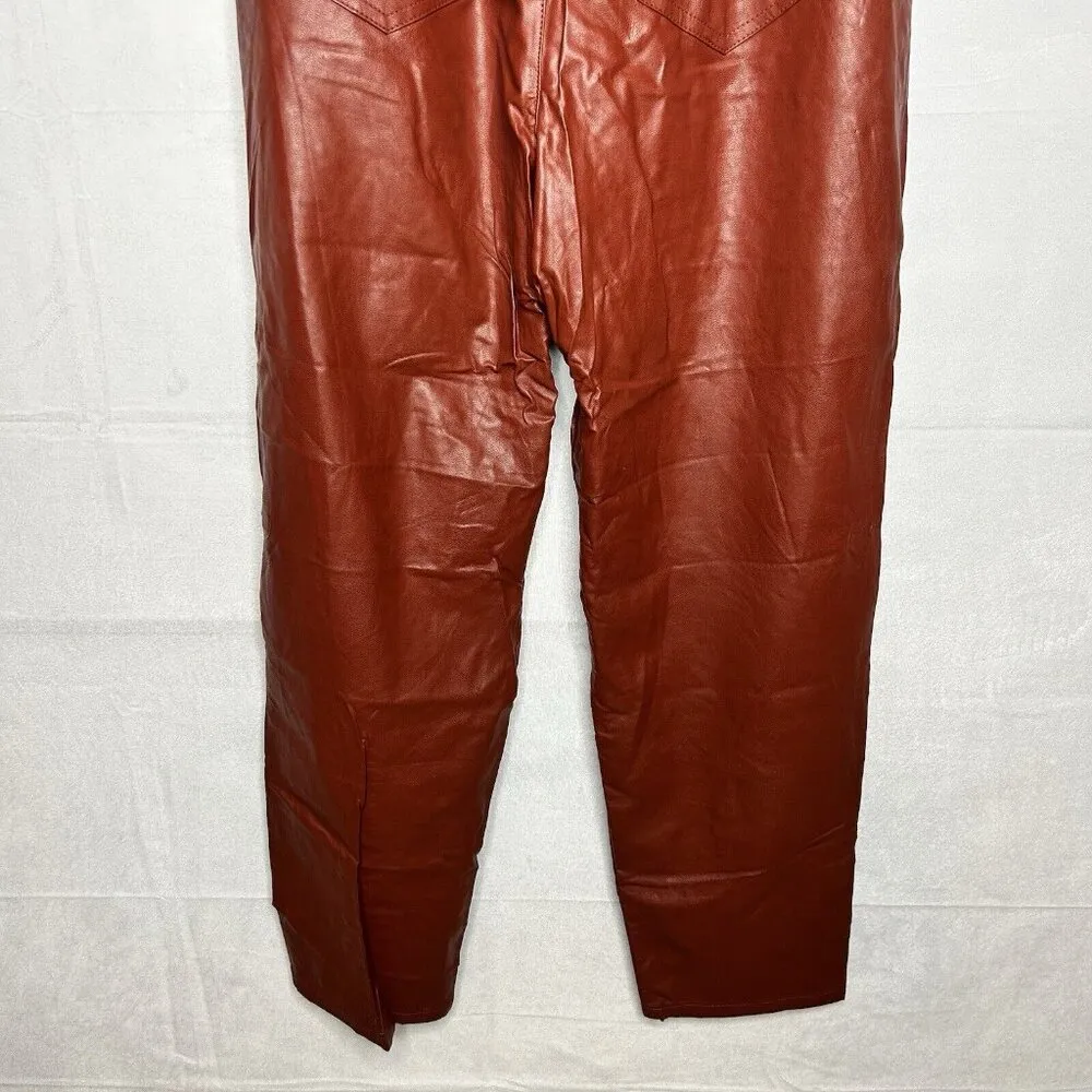 Who What Wear Pants Women Sz 4 (28x26) Sash Belt Paper Bag Faux Leather Rust Red - Image 6