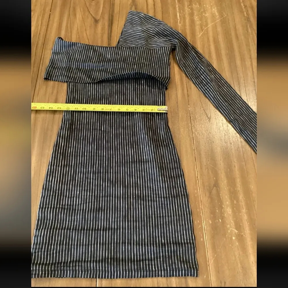 Beaufille Pinstripe One Sleeve Canopy cotton Linen Blend Stretch Mini dress 0 Gray - Image 11