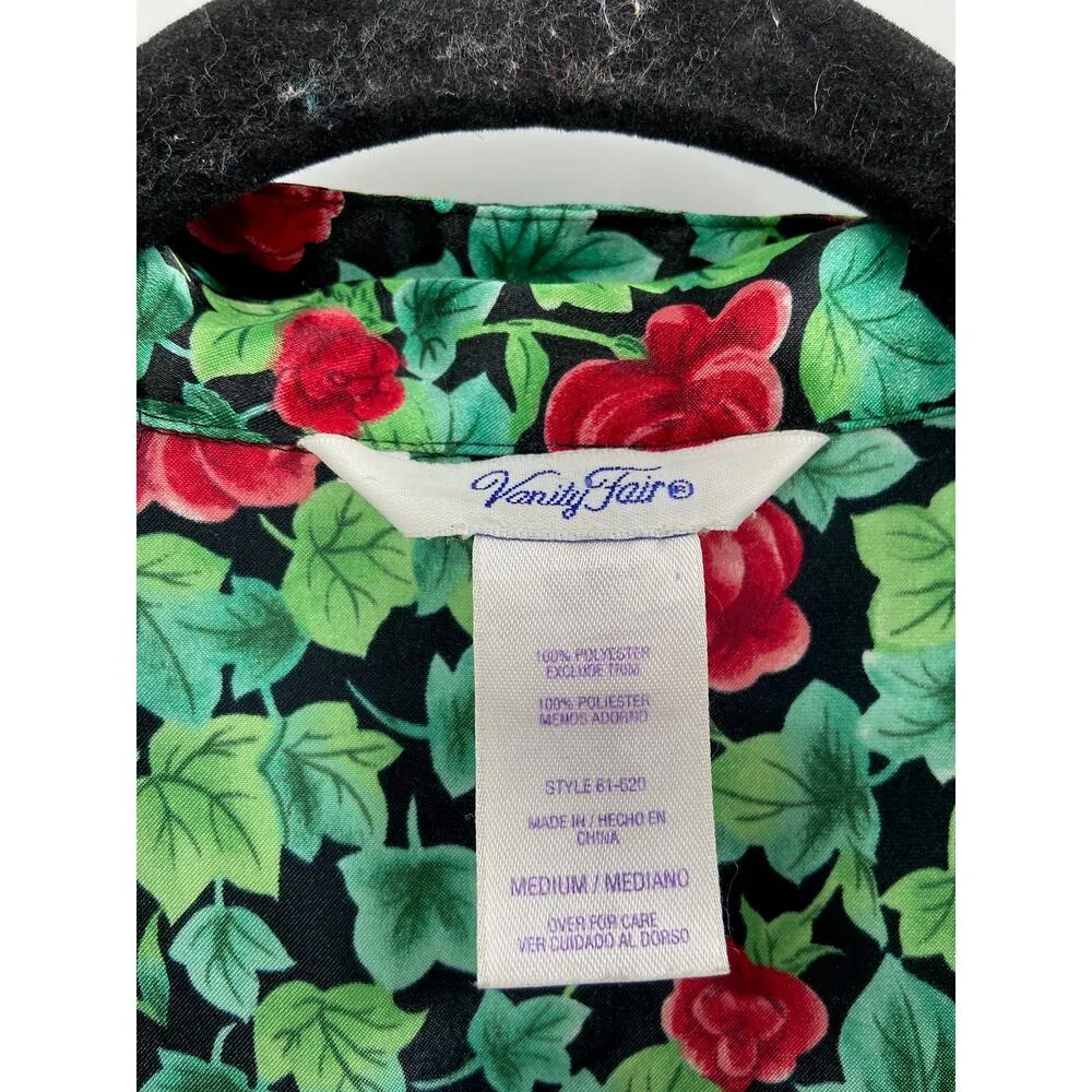 Vanity Fair Vintage Floral Rose Print Long Sleeve Belted Wrap Robe Size M - Image 5