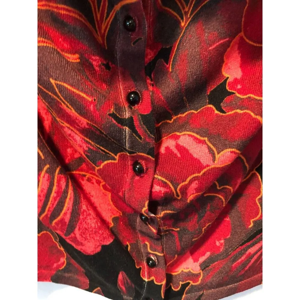 Boston Proper Stretch Knit Removable Black Faux Fur Collar Top Sz L Red Black - Image 2