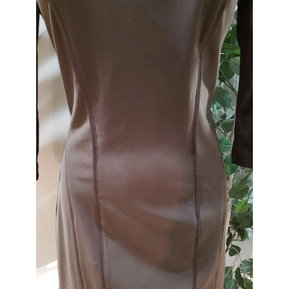 Nha Khanh Women's Brown Polyester Long Sleeve Crew Neck Knee Length Dress Size 4 - Image 3