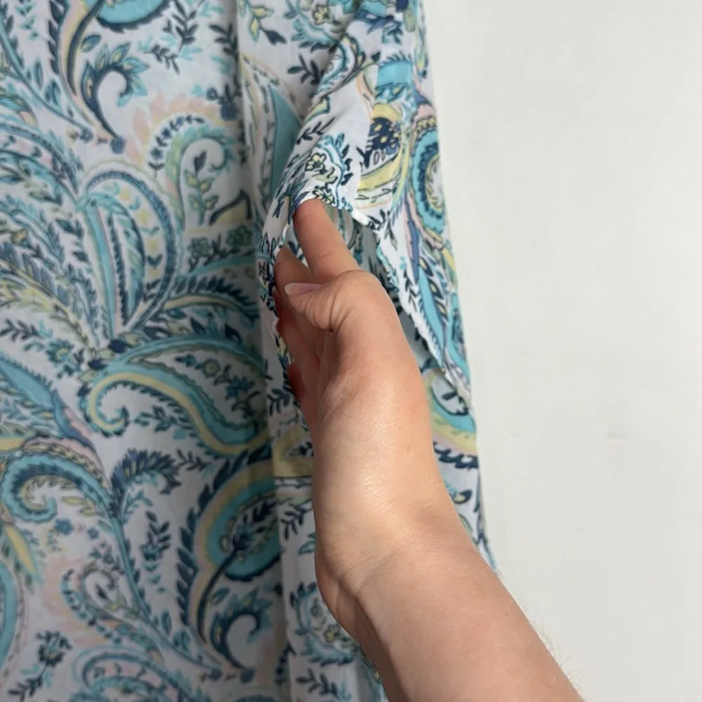 Chico's Relaxed Teal Blouse Sheer Chiffon Kimono Floral Boxy Slouchy Top sz L/XL - Image 4