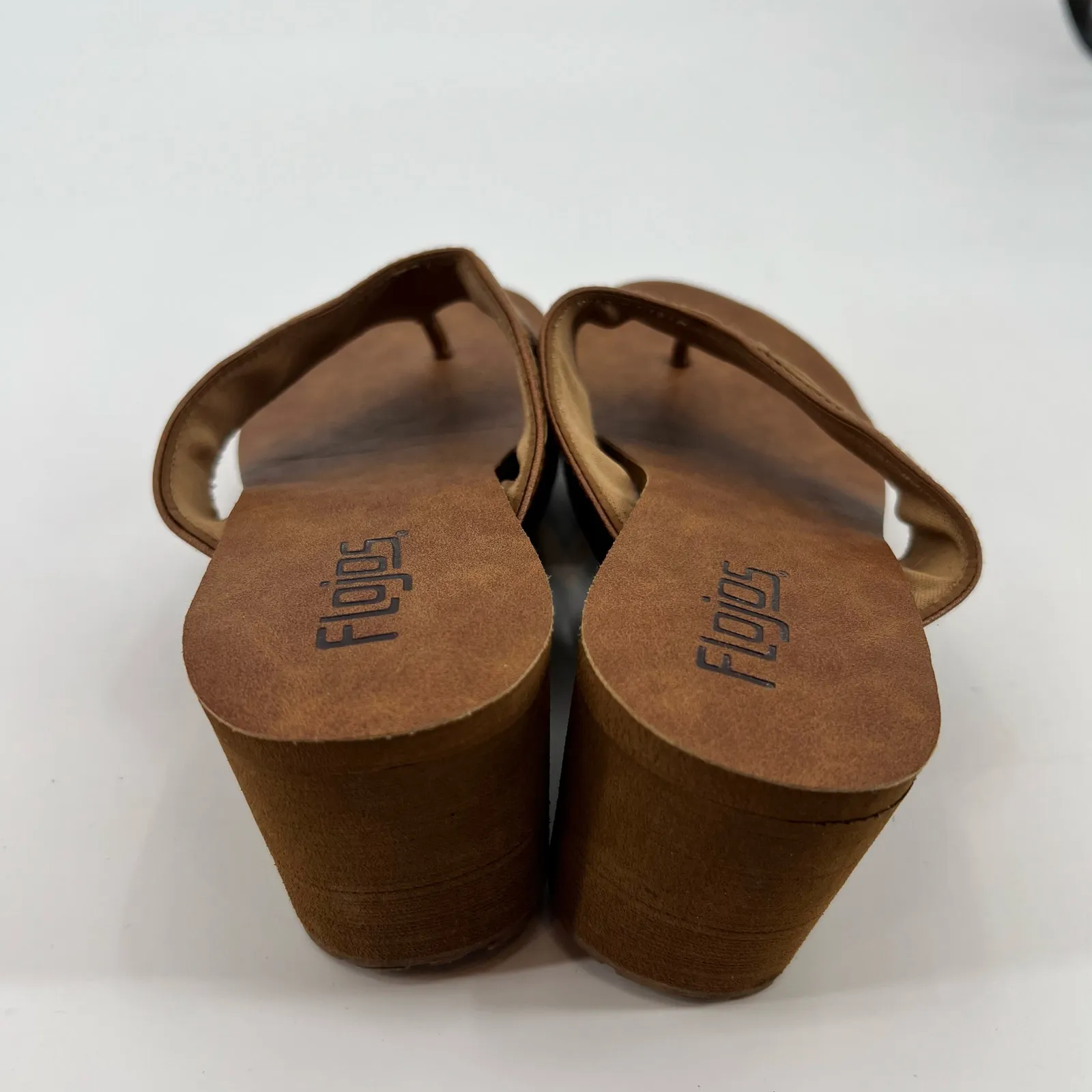 Flojos Jess Wedge heel Sandal Woven Faux Leather Platform Vegan Tan size 8.5 - Image 6