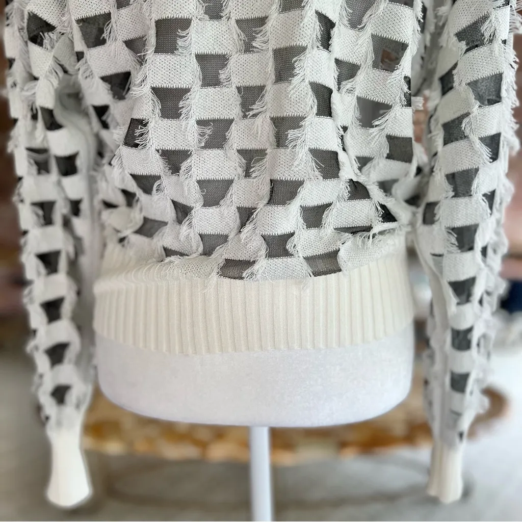 Jovanna London Enna Cardigan Bomber Sweater NWOT S/M Frayed Mesh Chic Full Zip Black Size undefined - Image 15