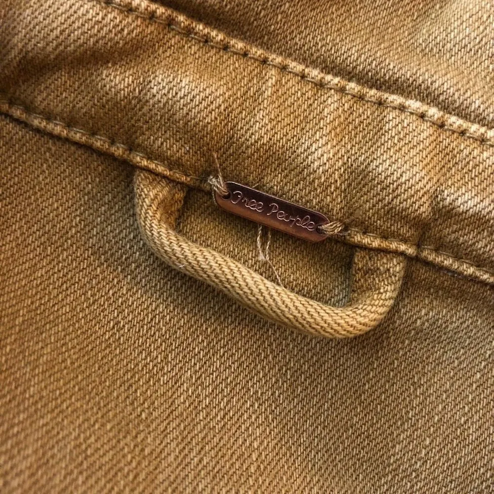 Free People Womens Feel Good Brenda Denim Jacket Zip Pockets Beige XS - Image 3