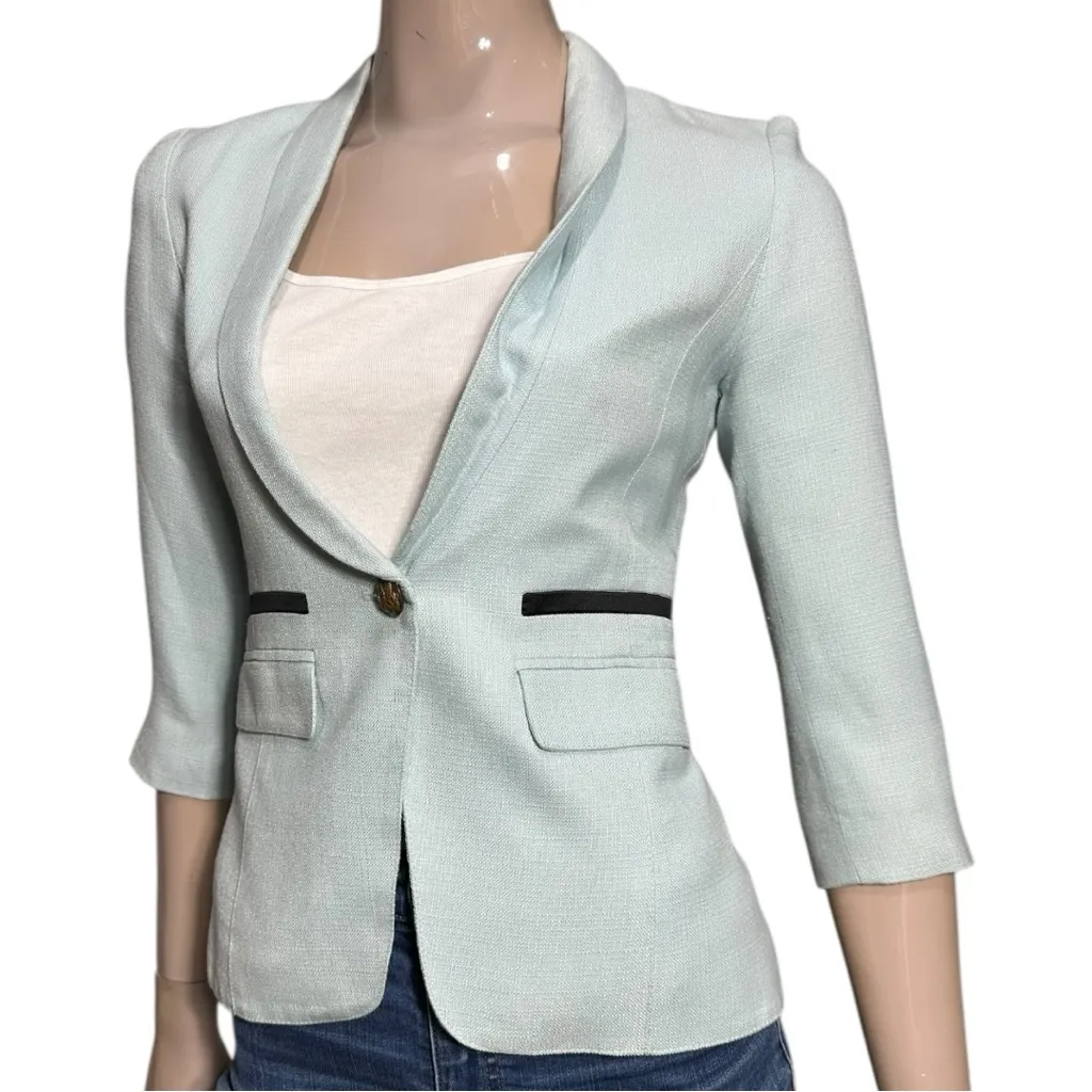 Smythe Women's Size 2 Robin Mint Blue One Button Textured Jacket Blazer - Image 4