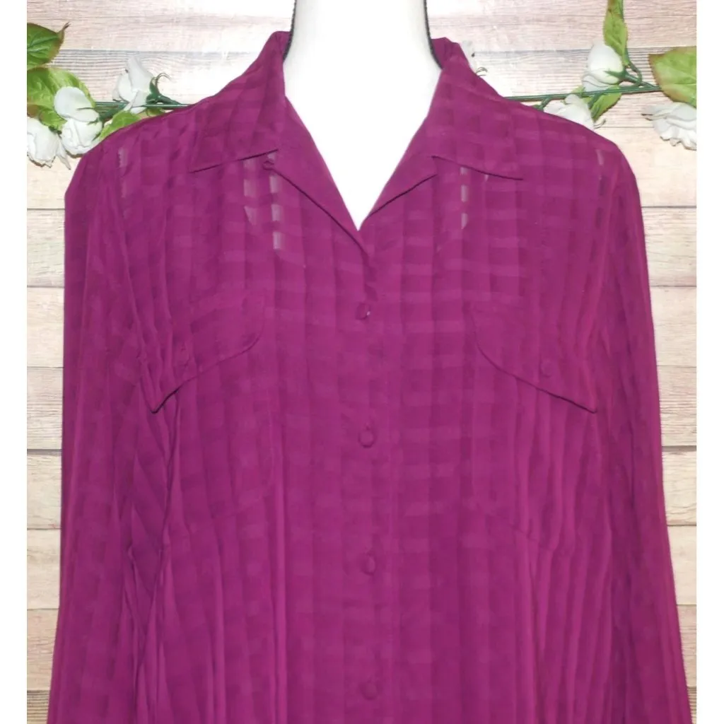 Liz Baker Purple Sheer Blouse Button Up Top & Tank Cami Set 12 Career Church - Image 4