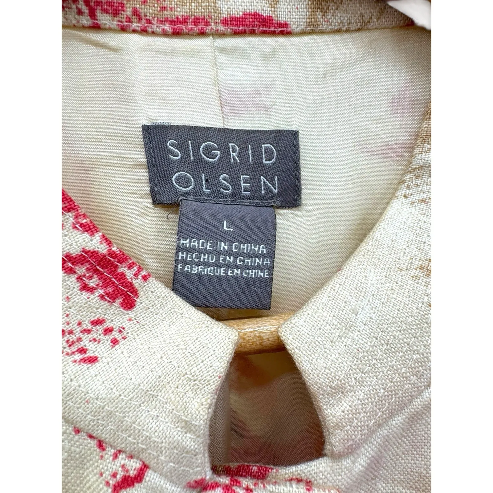 Sigrid Olsen Linen Jacket L Red Beige Bird Butterfly Tapestry Coat Boho Artsy - Image 5