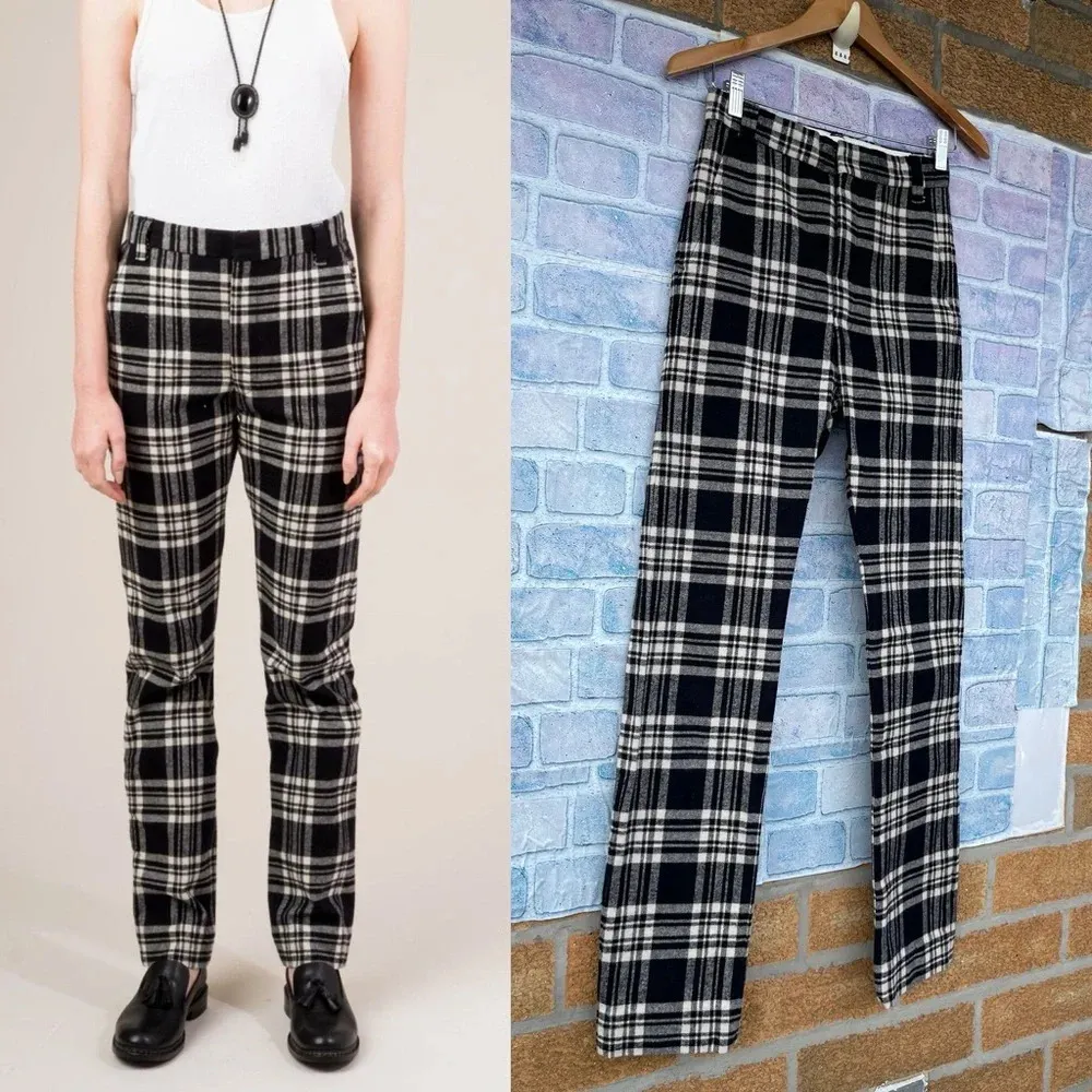 Vivien Ramsay work pant in black and cream plaid flannel sz 26 - Image 3