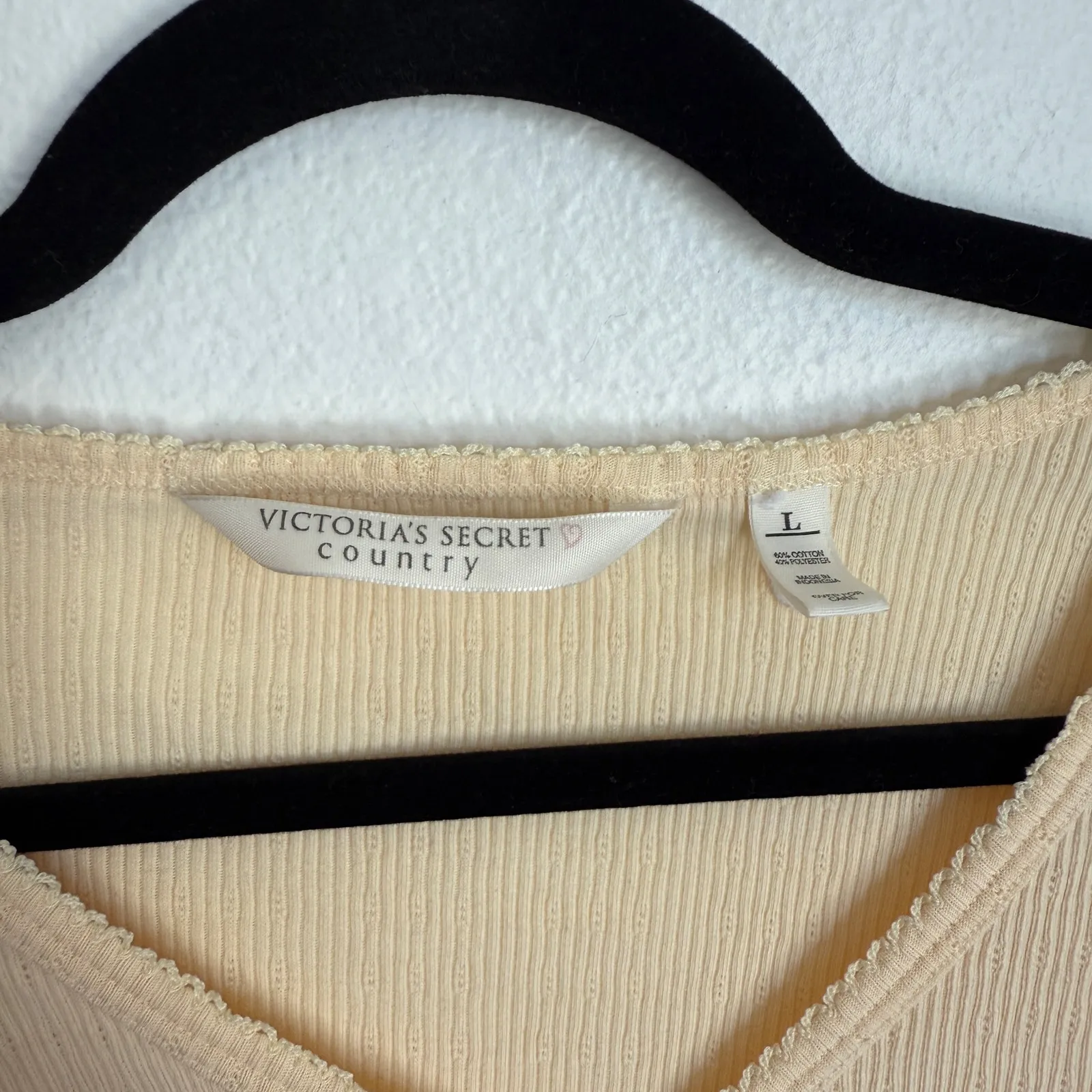 Vintage Victoria's Secret Country Pointelle Knit Pajama Set Butter Yellow Sz L - Image 5