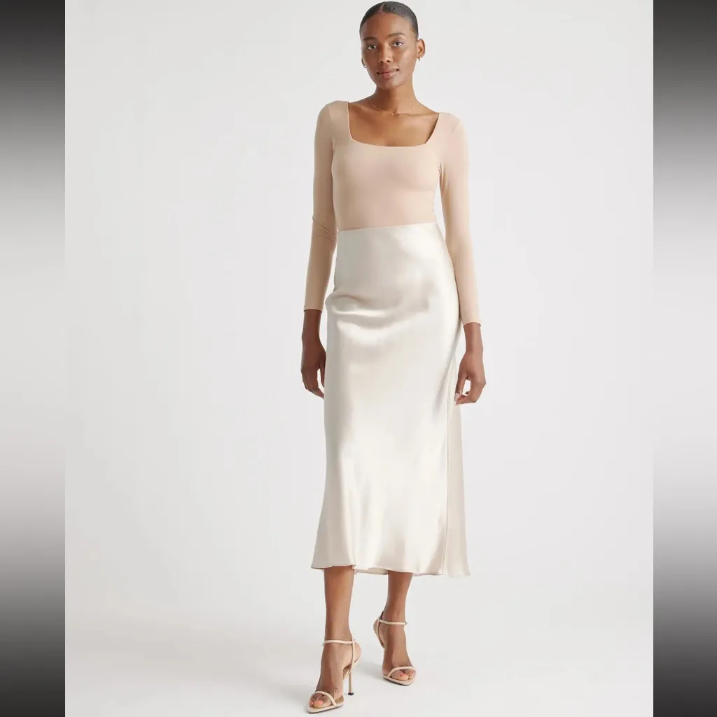 NWT Quince Second Skin Square Neck Long Sleeve Sand Nude Bodysuit Sz S - Image 3