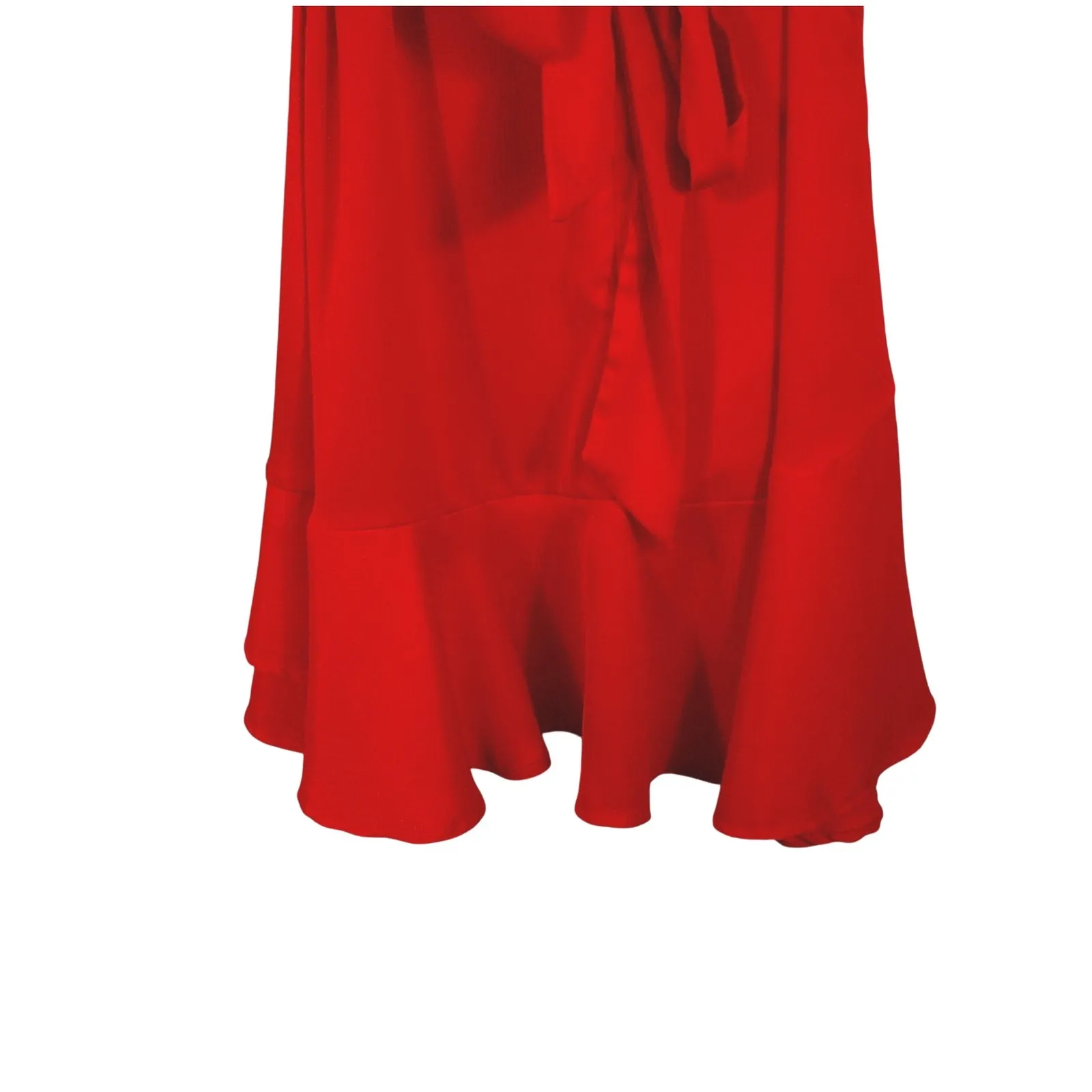 Saints + Secrets Red Flutter Sleeve Wrap Ruffle Hem Tie Belt Dress Size L - Image 12