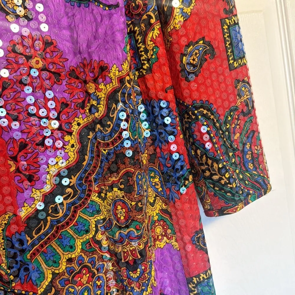 Anne Crimmins Art deco Sequin/Beaded Top 100% Silk Embellished Women's size 12 Purple - Image 4