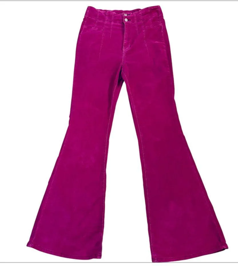 We The Free People Jayde Drawstring Flare Jeans, Size 32, High Rise, Stretch, Fuchsia Pink, Long - Image 6