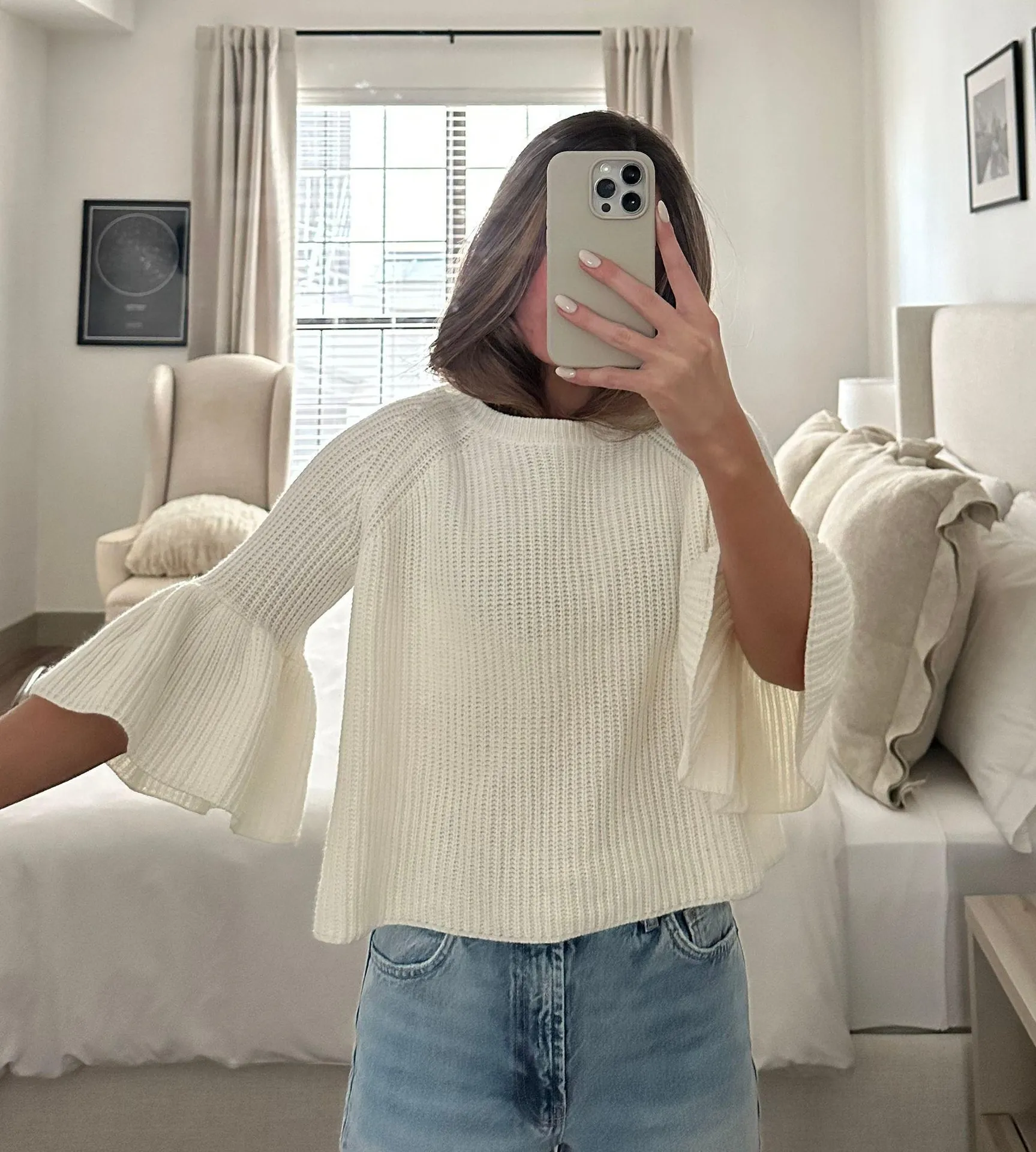 Bell Sleeve Light Sweater White - Image 2