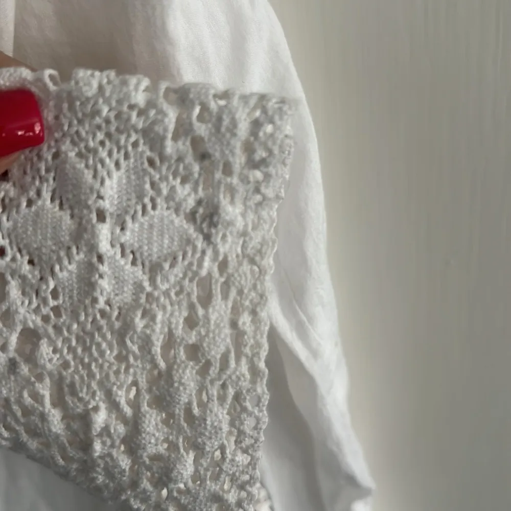 Vince Camuto White Blouse 3/4 sleeve cotton tie tassel size Large Top - Image 7