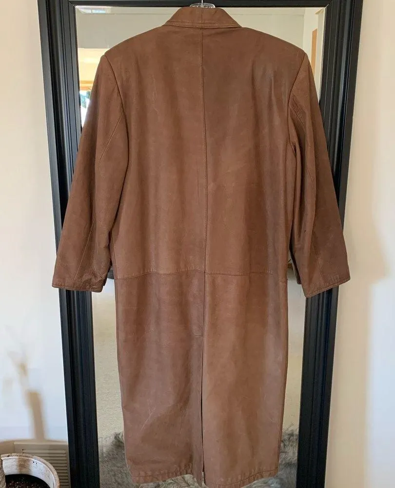 Vintage 80’s Leather Trench Coat Size M - Image 2