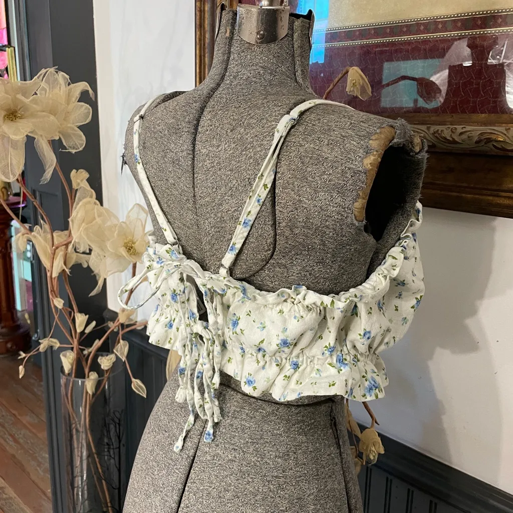 Ditsy Floral Linen Blend Tiny Tie Open Back Ruffle Tank Top - Sz XXL 💚🎀 - Image 10