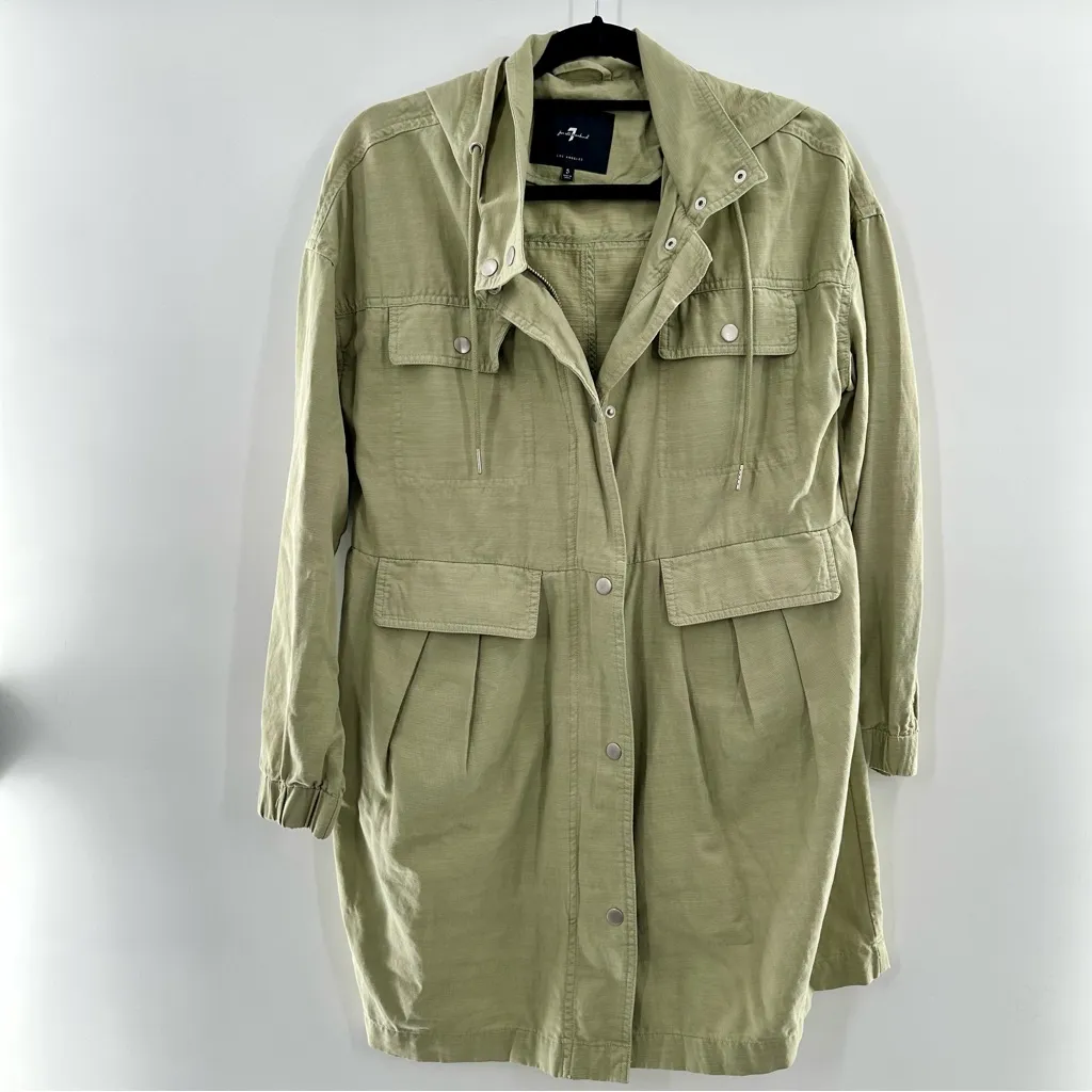 7 For All Mankind Green Hooded Parka Utility Zip Up Long Trench Jacket - Image 8