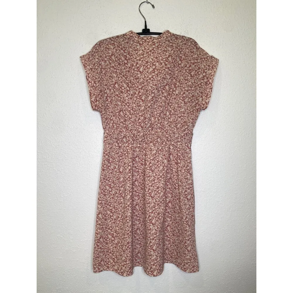 Monteau Short Sleeve Floral Midi Dress EUC Sz Lg Poly Spandex Stretch Pink White - Image 5