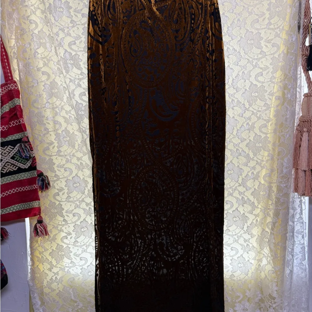 ASOS Brown navy Velvet burnout Paisley stretch Maxi Skirt Sz 4 small like new - Image 7
