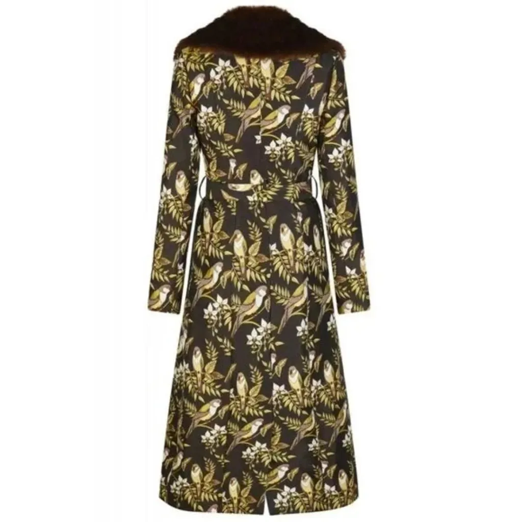 NWT Bright & Beautiful Collectif Caron in Brown Bird Jacquard Coat L / US 10 - Image 2