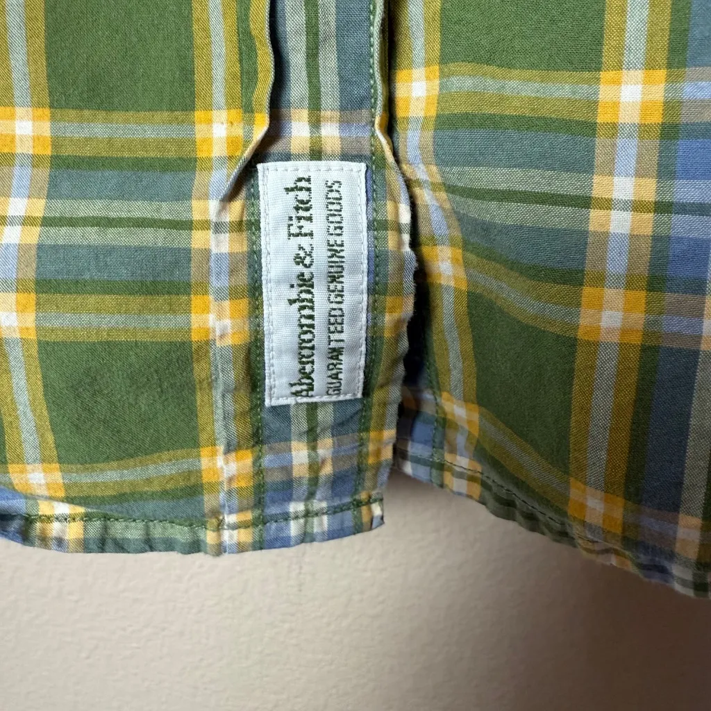 Vintage Abercrombie & Fitch Plaid Button Down Shirt Womens Medium Green Top 90s - Image 2